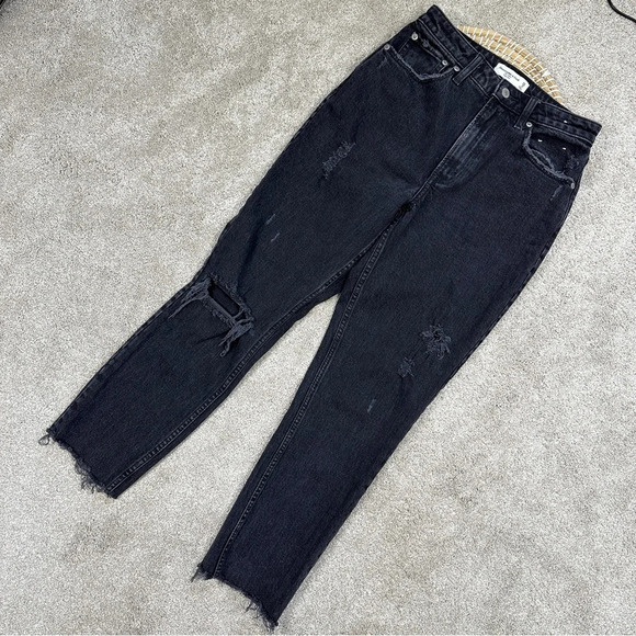 Abercrombie & Fitch Curve Love The Mom High Rise Skinny Jean Black Destroy 26 2R - Picture 3 of 15